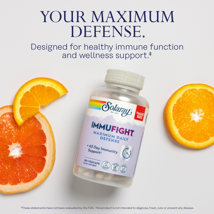 SOLARAY ImmuFight Maximum Daily Defense - Immune Support Supplement, All Day Wellness Formula, Vitamin C 1000mg, Vitamin D, Zinc, Probiotics, Vegan, Gluten Free, 60 Day Guarantee, 30 Serv, 90 VegCaps