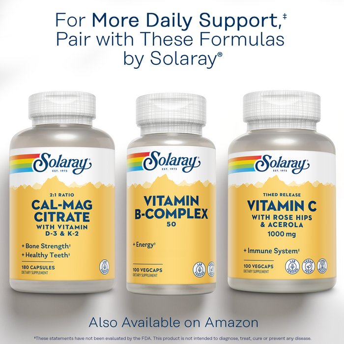 SOLARAY Vitamin B Complex 50 mg - Cellular Energy Vitamins - Metabolism and Nerve Health Support with Vitamin B12, Vitamin B1, B6, Niacin, Folic Acid, Biotin and Other B Vitamins - Vegan, 100 VegCaps