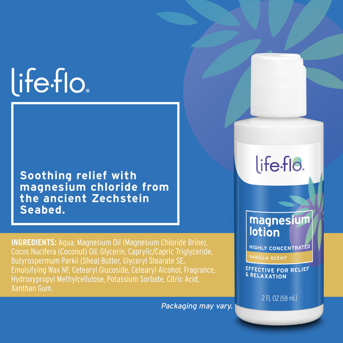 Life-flo Magnesium Lotion, Vanilla Scent - Relief and Relaxation with Magnesium Chloride from the Zechstein Seabed - Dermatologist Tested, Hypoallergenic, 60-Day Guarantee, Not Tested on Animals