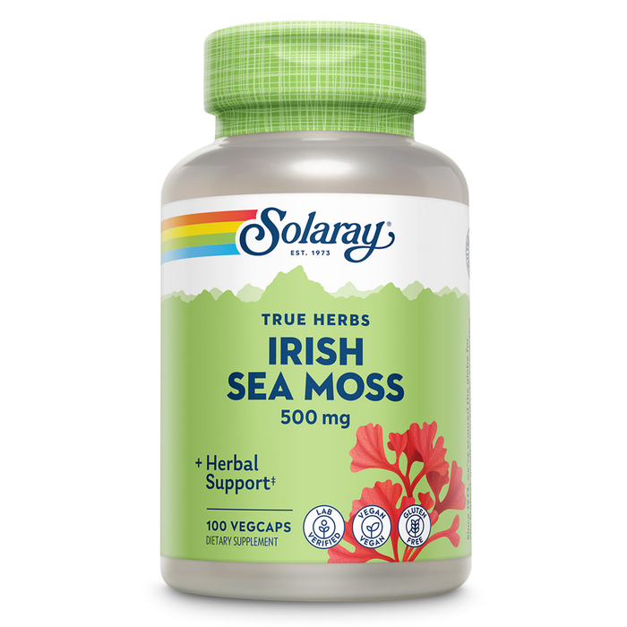 SOLARAY Irish Sea Moss 500 mg - Naturally Occurring Vitamins, Minerals, and Fiber - Herbal Support for Gut Health and More - Vegan, Gluten Free, Lab Verified - 60 Day Guarantee - 100 Servings, 100 VegCaps