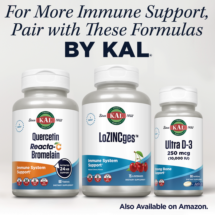 KAL LoZINCges - Immune Support Supplement - Zinc Lozenges with Vitamin C, Echinacea Purpurea, Slippery Elm, Rose Hips, Vegan, Gluten Free, Natural Cherry Flavor, 60-Day Guarantee, 75 Servings, 75ct