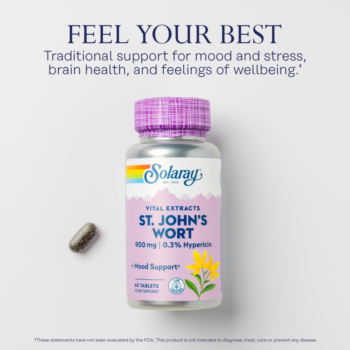 Solaray St. Johns Wort Aerial Extract One Daily 900mg , Standardized w/ 0.3% Hypericin for Mood Stability & Brain Health Support, Non-GMO