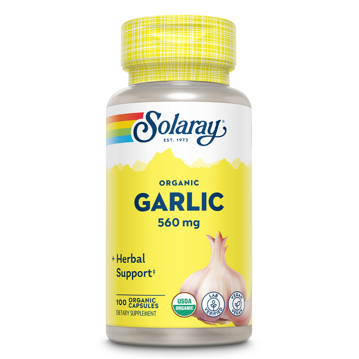 Solaray Organic Garlic Pills - 560 mg Garlic Supplements for Heart Health Support - USDA Organic Garlic Capsules - Vegan - 60-Day Money-Back Guarantee - 100 Servings, 100 VegCaps