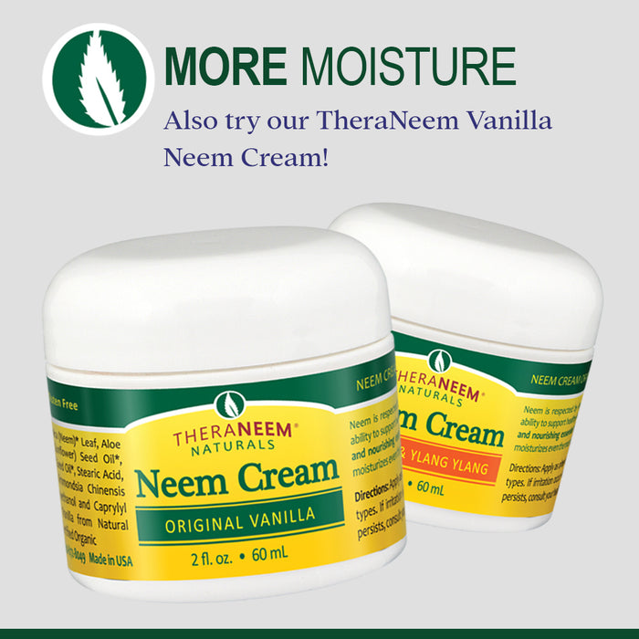 TheraNeem Naturals Neem Cream | Moisturizes Dry, Damaged & Sensitive Skin | Certified Organic Neem Oil & Leaf Extract | Orange & Ylang Ylang, 2 fl. oz