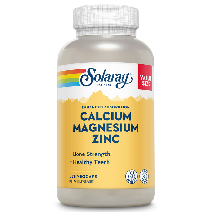 SOLARAY Calcium Magnesium Zinc Supplement - with Calcium 1000mg, Magnesium 500mg - Bone Health, Muscle Function, Heart Health and Immune Support - Vegan, 60 Day Guarantee, 68 Servings, 275 VegCaps