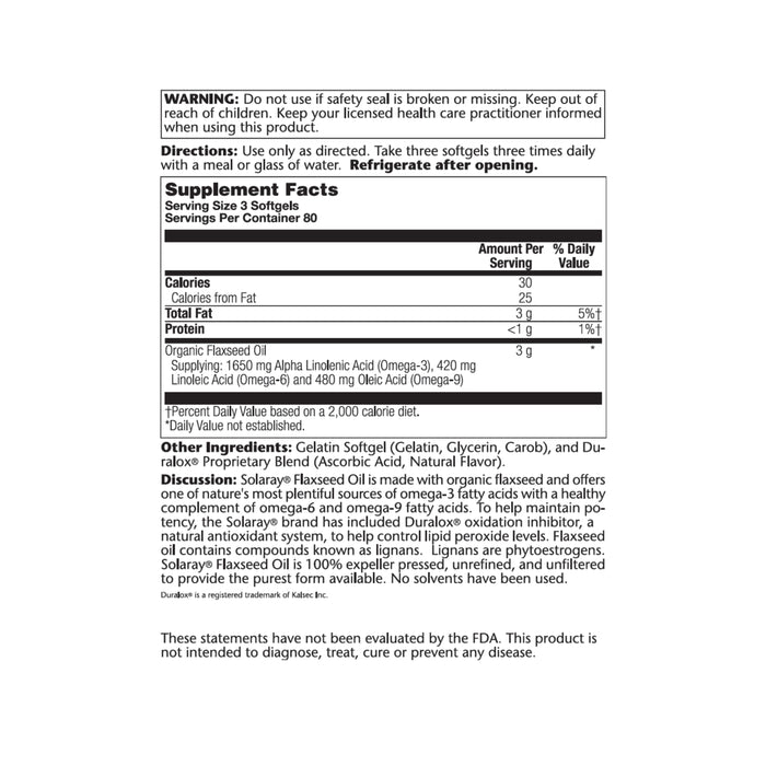 Solaray Flaxseed Oil, Softgel (Btl-Plastic) 1000mg 240ct