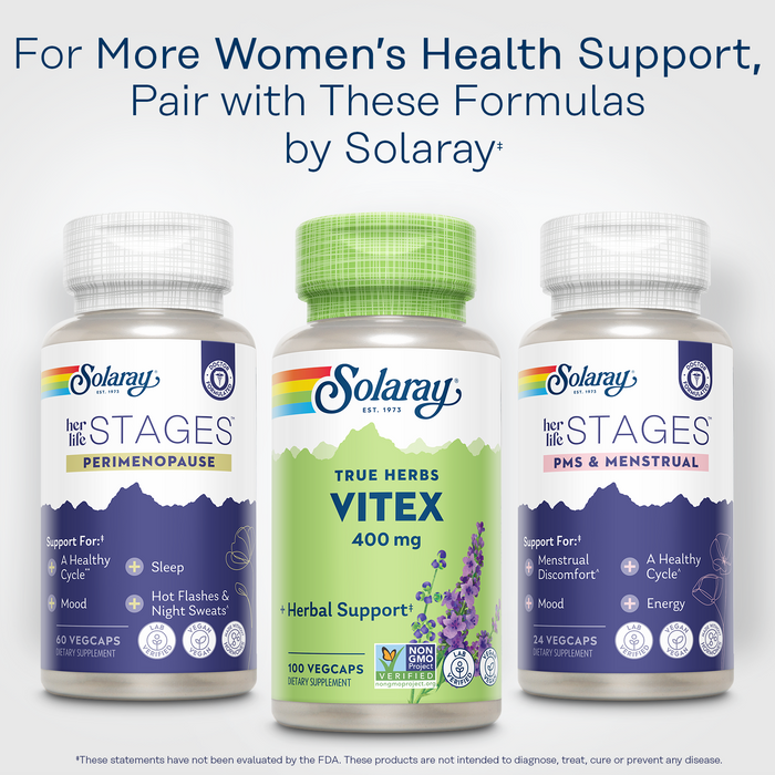 Solaray Vitex Berry 400mg | Womens Healthy Hormone Balance Formula | Menstruation & Menopause Support, 100ct