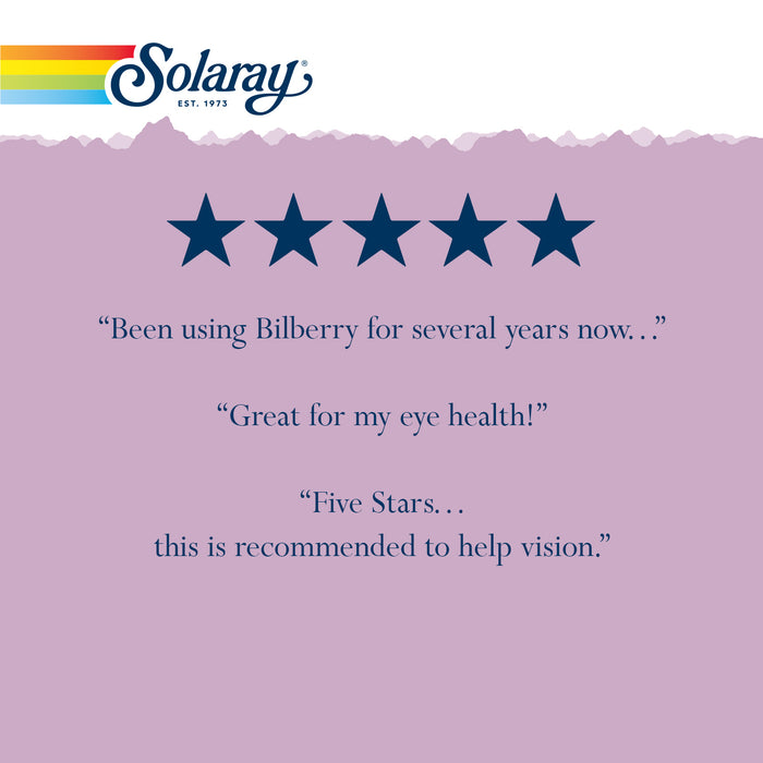 Solaray Bilberry Extract 160 mg, Eye Health & Circulation Support, 36% Anthocyanosides Plus Blueberry, Vegan, 30 VegCaps