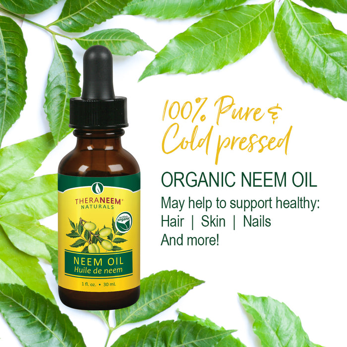 TheraNeem Naturals Neem Oil | For Healthy Skin, Hair, Nails & More | Certified Organic, 100% Pure Unrefined, Cold Pressed Neem Seed Oil | 1 fl. oz