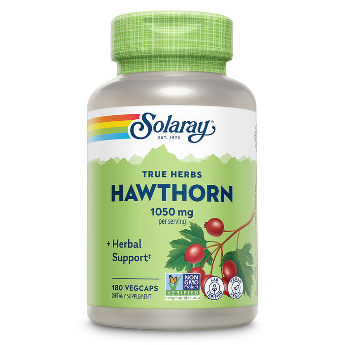 SOLARAY Hawthorn Berry Capsules 1050 mg - Soothing Herbal Support - Hawthorne Berry Supplement for Overall Wellness Support - Whole Berry, Vegan, Non-GMO, 60 Day Guarantee, 90 Servings, 180 VegCaps