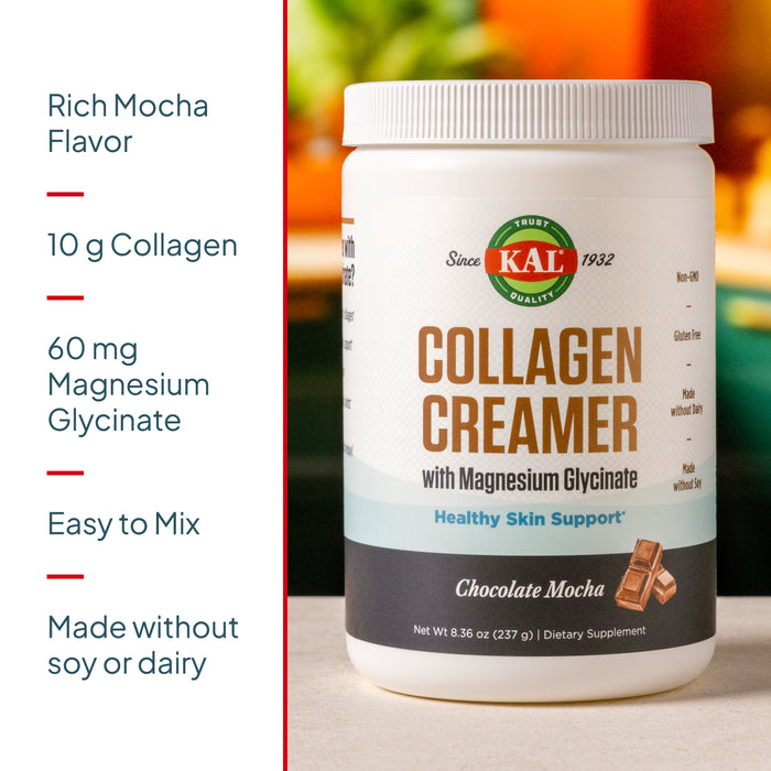 KAL Collagen Creamer, Mocha Flavor, Keto Coffee Creamer with Coconut Milk Powder, Hydrolyzed Collagen Powder, Magnesium Glycinate, Non Dairy Creamer, 60-Day Guarantee, 12 Servings, 8.36 oz