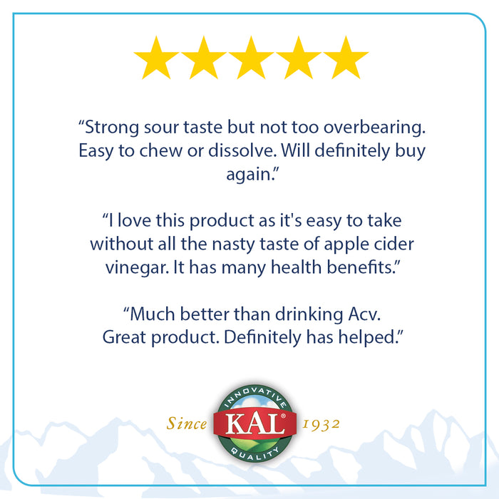 KAL Apple Cider Vinegar Chewable 500mg | Digestion & Cleansing Support | Green Apple Flav | 60ct