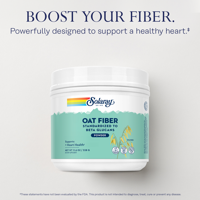 SOLARAY Oat Fiber - Soluble Fiber Supplement Powder - Standardized to Beta Glucans for Heart Health Support - Unflavored, Gluten Free, Vegan, 60 Day Guarantee, Lab Verified - 30 Servings, 11.6oz