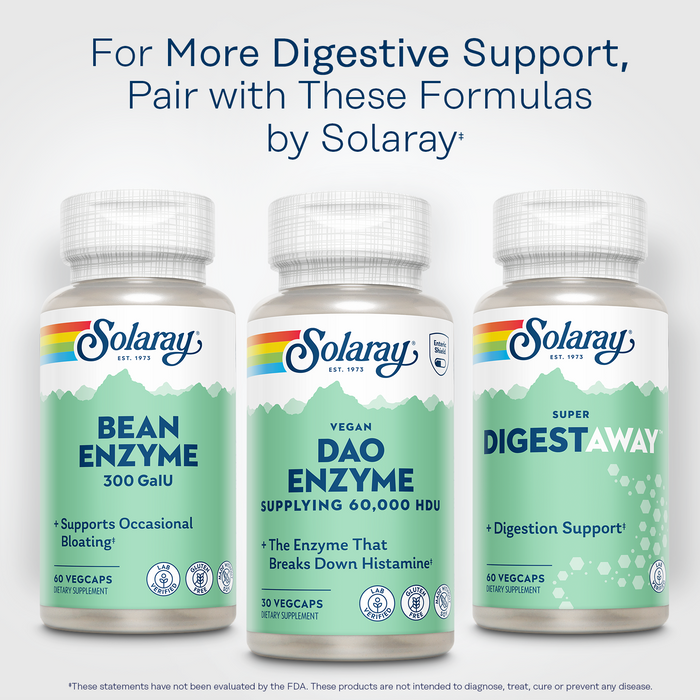 SOLARAY DAO Enzyme - Digestive Enzyme That Breaks Down Histamine - 60,000 HDU - Digestive Enzymes - Vegan, Gluten Free, Lab Verified - 30 Servings, 30 VegCaps