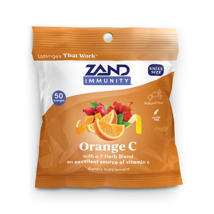 ZAND IMMUNITY Orange C Vitamin C Throat Lozenges - Good-for-You Dry Mouth Lozenges, Immune Support Supplement w/ Vit C - Soothe a Dry Throat, Natural Flavor, Vegan, Gluten Free, 60-Day Guarantee, 50ct