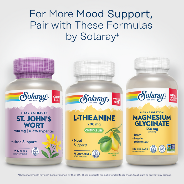 SOLARAY L Theanine 200mg, Mood Support Supplement with Vitamin B6 - Calming Support During Occasional Stress - Natural Lemon Lime Flavor - 60-Day Guarantee, Lab Verified - 30 Servings, 30 Chewables