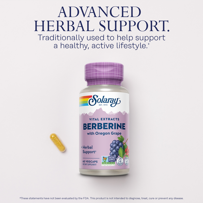 SOLARAY Berberine 250mg - Berberine Supplement for a Healthy, Active Lifestyle - With Berberine HCl from Indian Barberry Plus Oregon Grape - Vegan, Non-GMO, 60-Day Guarantee - 60 Servings, 60 VegCaps