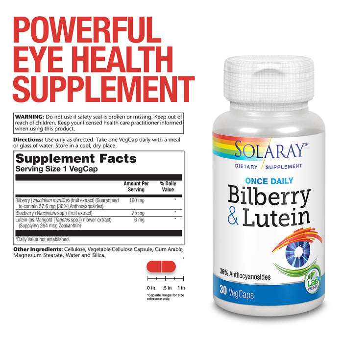 Solaray One Daily Bilberry and Lutein Supplement, 160 mg 30 Count