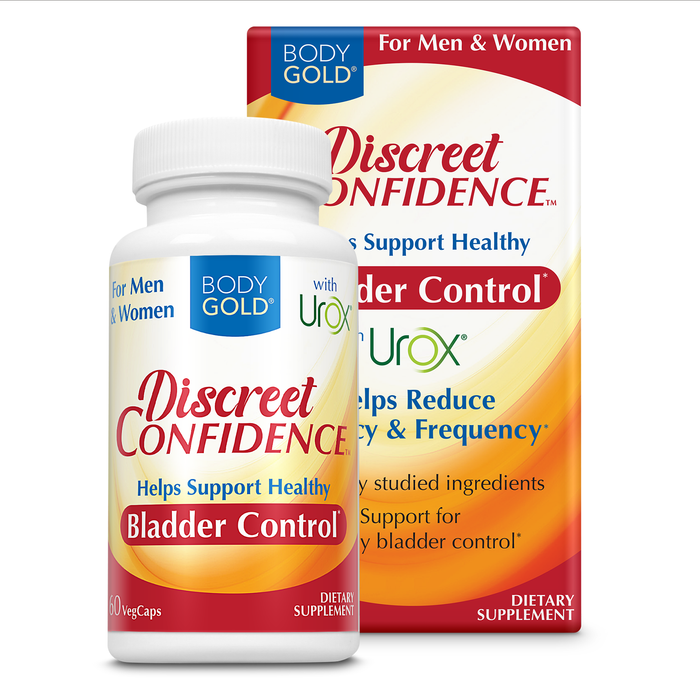 BODY GOLD Discreet Confidence - Helps Support Bladder Control, Reduce Urgency and Frequency - Bladder Support with Urox, Cranberry Extract, Gluten Free, Vegan, 60-Day Guarantee, 30 Serv, 60 VegCaps