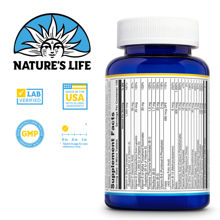 Nature's Life Mighty Mini Vite - Daily Multivitamin for Women and Men - Vitamin D and B Complex - Immunity and Energy Metabolism Support - Lab Verified - 120 Servings, 240 Micro Tablets