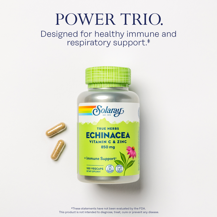 Solaray Echinacea w/ Vitamin C & Zinc 850mg Immune System Support W/ Bioflavonoids Non-GMO 100 VegCaps, 50 Serv.