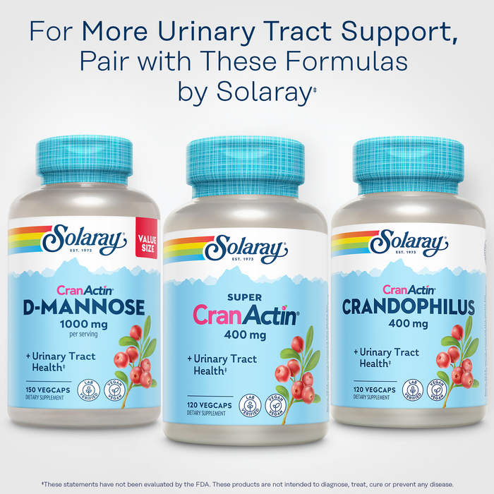 SOLARAY Super CranActin 400mg Cranberry Supplement, Supports Urinary Tract Health for Women and Men - Cranberry Pills w/ Uva Ursi, Vitamin C, Herbal Blend, Vegan, 60-Day Guarantee, 60 Serv, 60 VegCaps