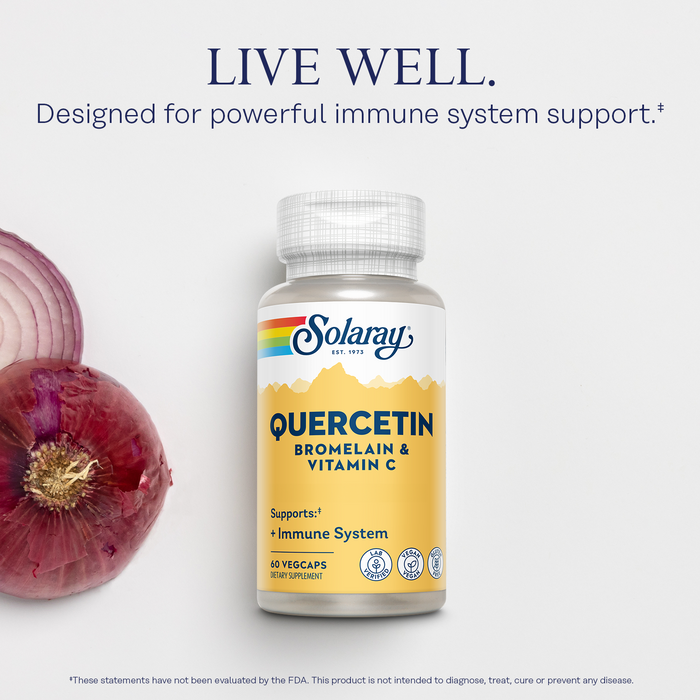 SOLARAY Quercetin with Bromelain and Vitamin C - Immune Support Supplement - Antioxidant and Heart Health Complex with Quercetin 500mg and 1235mg Vit C - Vegan, 60-Day Guarantee, 60 Serv, 120 VegCaps (60 CT, 20 Serv)