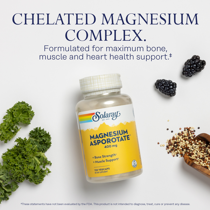 SOLARAY Magnesium Asporotate - Chelated Magnesium 400mg w/ Magnesium Citrate, Orotate and Aspartate - Bone Health, Muscle, Heart Health and Relaxation Support, 60-Day Guarantee, 30 Serv, 60 VegCaps (60 Servings, 120 VegCaps)