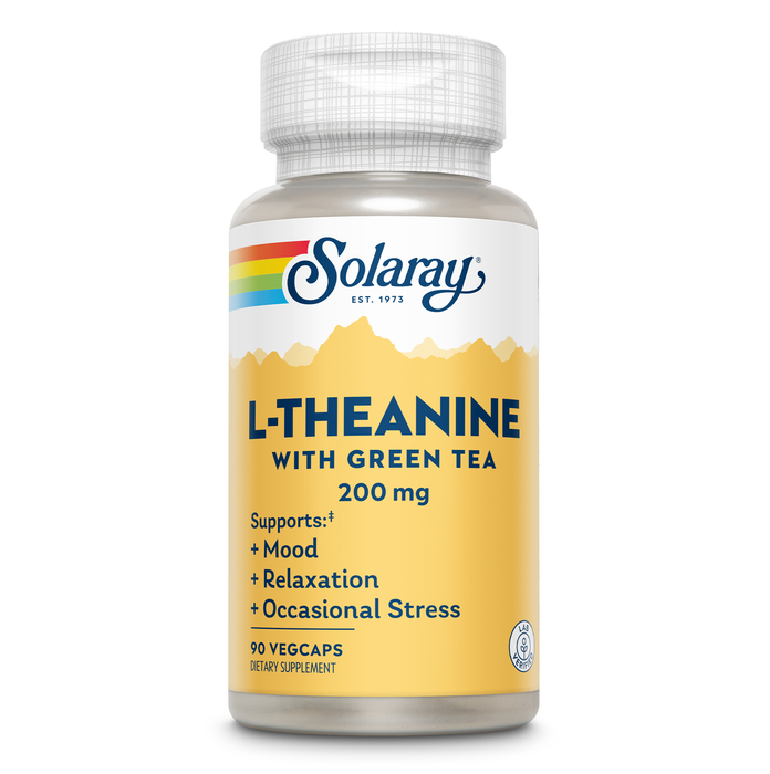 Solaray L-Theanine 200mg w/ Green Tea Leaf 100mg Relaxation, Stress, Mood & Focus Support w/out Drowsiness Lab Verified 90 VegCaps