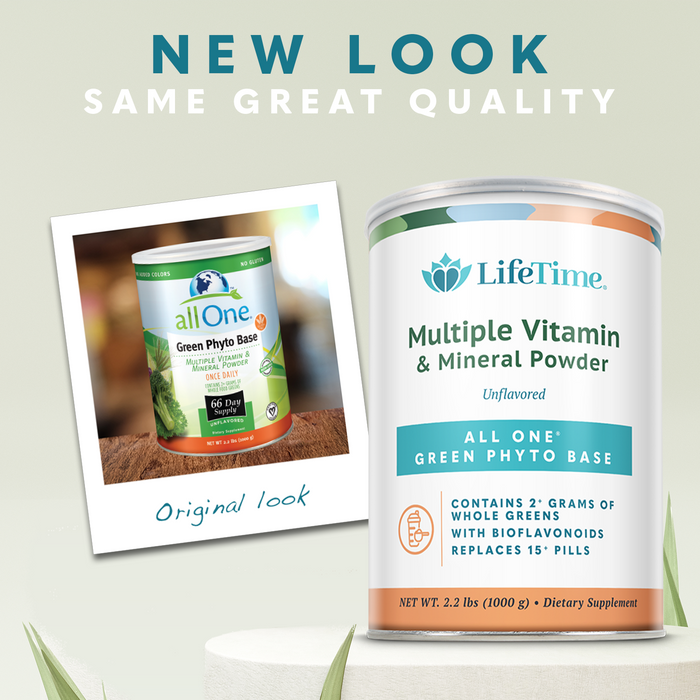 Lifetime allOne Green Phyto Base Multiple Vitamin and Mineral Powder, Unflavored, Wholesome Greens & Rice Protein, Non-GMO & Gluten Free, 60 Day Money-Back Guarantee, 66 Servings, 2.2 lbs (66 Servings)