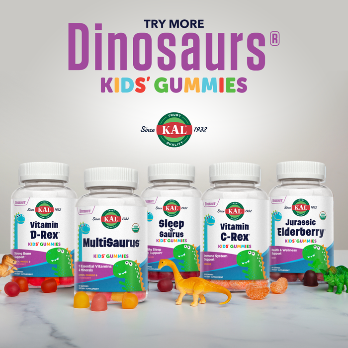 KAL Vitamin C-Rex Kids Gummies, Vitamin C Gummies for Kids, Healthy Immune, Bone, Muscle & Skin Support Vitamin C Gummy, Vegan, Gluten Free, 60 Day Money Back Guarantee, 30 Servings, 60 Gummies