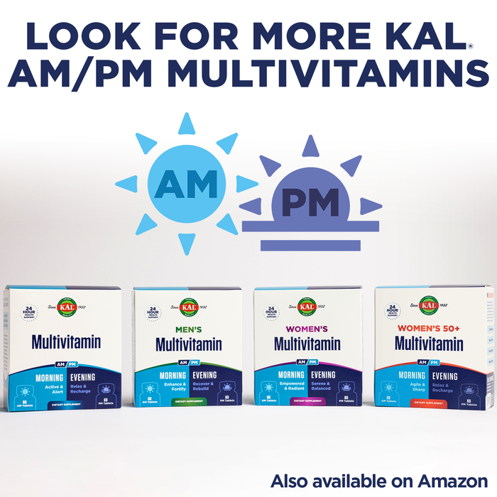 KAL Men's Multivitamin AM/PM, Antioxidants Supplement, Muscle, Immune, Electrolyte Balance, Overall Wellness Support, Made Without GMOs and Soy, Vegan, 30 Servings, 120 Tablets