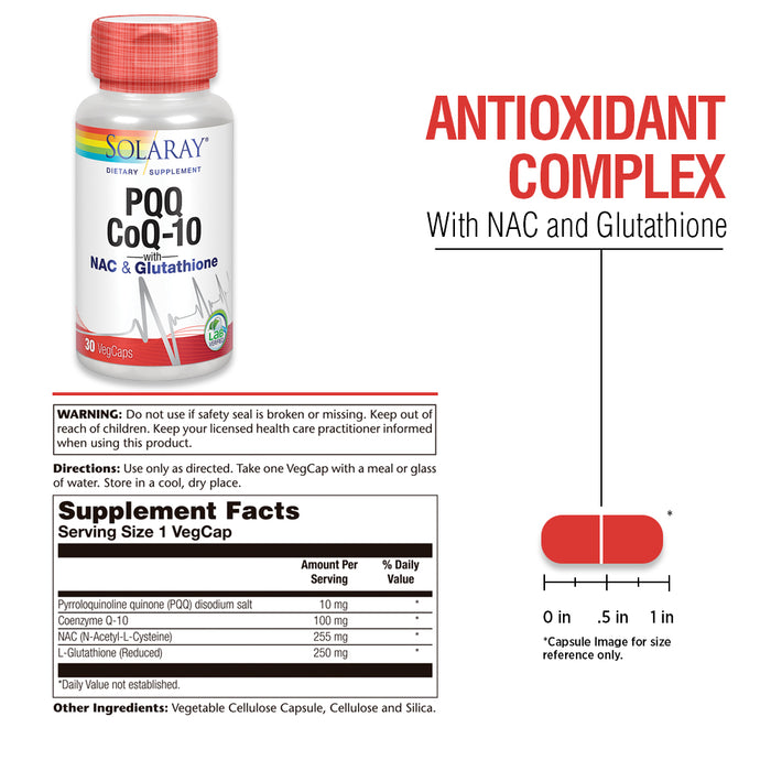 Solaray PQQ CoQ10 with NAC & Glutathione Cardiovascular Health & Normal Cellular Energy Support 30 CT