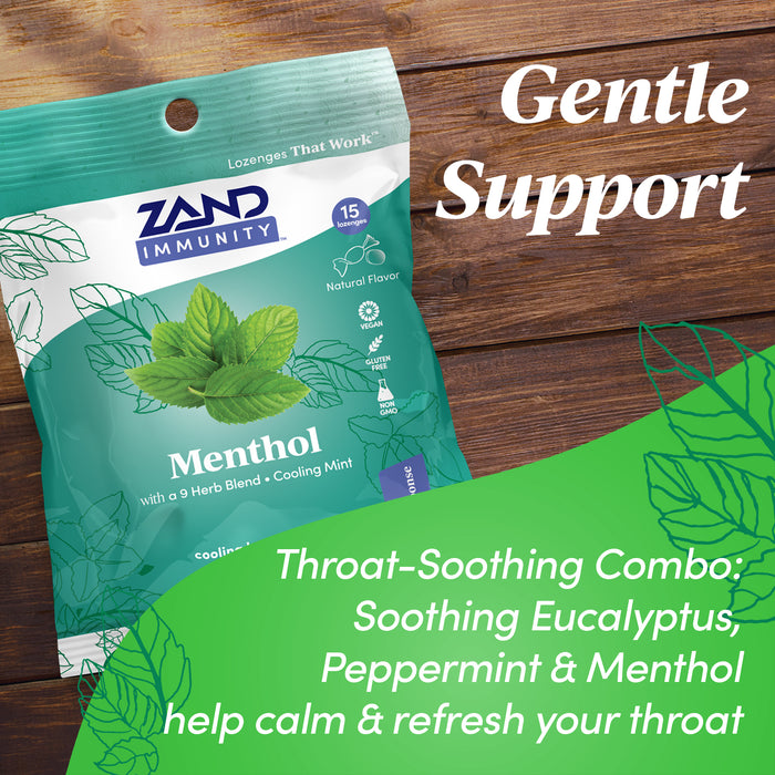 Zand Immunity Menthol HerbaLozenge Cough Drops | Peppermint, Eucalyptus, Herb Blend | No Corn Syrup (3 Bags, 15 Lozenges)