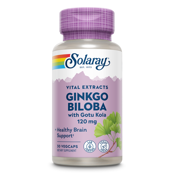 SOLARAY Ginkgo Biloba Extract with Gotu Kola - Ginko Biloba Capsules for Brain Health Support - Vegan, Lab Verified, 60-Day Guarantee - 30 Servings, 30 VegCaps