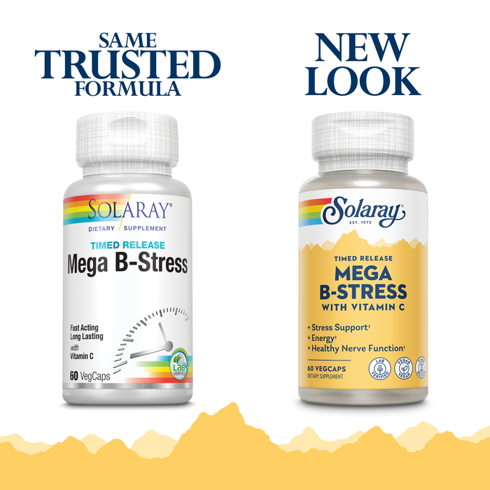 SOLARAY Mega Vitamin B-Stress - Timed Release Vitamin B Complex w/ Vitamin B12, B6, Folic Acid, Vit. C - Stress, Energy, Red Blood Cell, Immune Support - Vegan, 60-Day Guarantee (60 Count (Pack of 1))