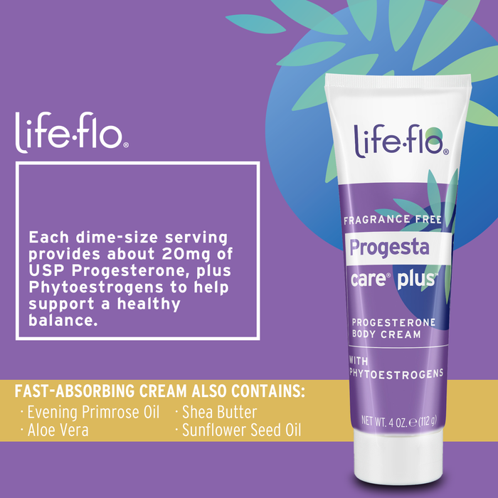 Life-Flo Progesta-Care Plus, Progesterone Cream for Women with 20mg USP Progesterone & Phytoestrogens, May Help Support a Womans Healthy Balance at Midlife, Fragrance Free, Made Without Parabens, 4oz