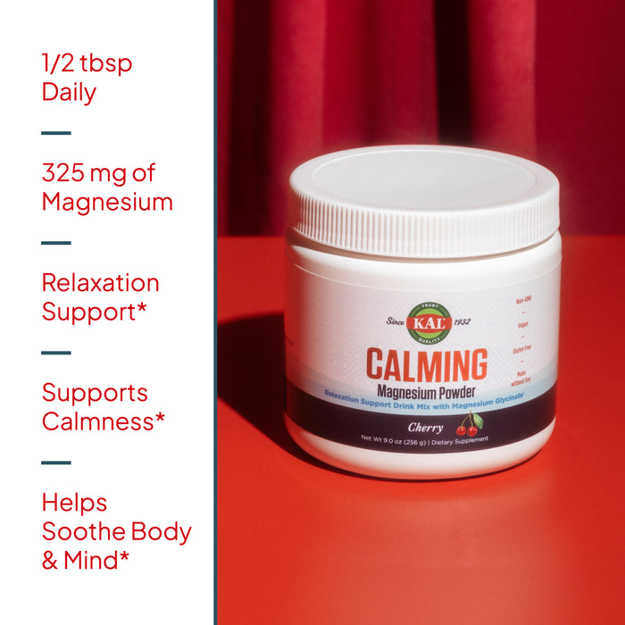 KAL Calming Magnesium Powder - Cherry Flavor Magnesium Supplement - High Absorption, Relaxation Support, No Added Sugar, Vegan, Gluten Free, Made Without Soy - 40 Servings, 9 oz