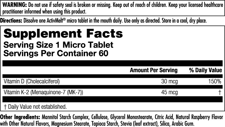 D-3 K-2 ActivMelt® Instant Dissolve Tablets Raspberry