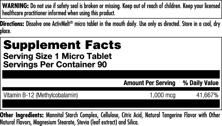 B-12 Methylcobalamin 1000 mcg ActivMelt® Instant Dissolve Tablets Tangerine