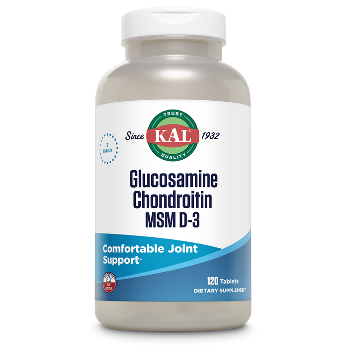 KAL Glucosamine Chondroitin MSM D-3, Joint Support Supplement, 1,500 mg of Glucosamine Sulfate, 1,200 mg of Chondroitin Sulfate, 1,000 mg of MSM, Plus Vitamin D3 & Vitamin C, 40 Servings, 120 Tablets