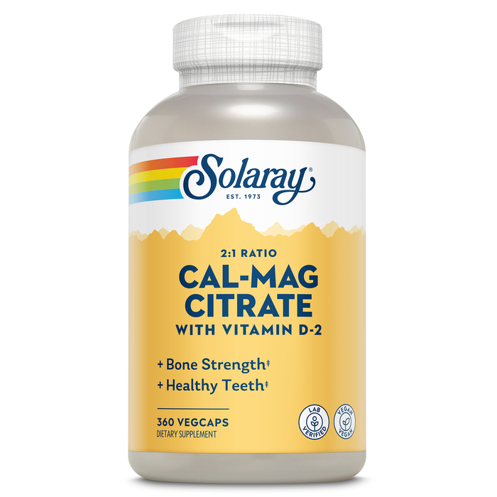 Solaray Calcium Magnesium Citrate 2:1 Ratio - Calcium Supplements for Women and Men w/ Magnesium and Vitamin D 2 - Bone Health, Muscle and Nerve Support - Vegan, 60-Day Guarantee, 60 Serv, 360 VegCaps