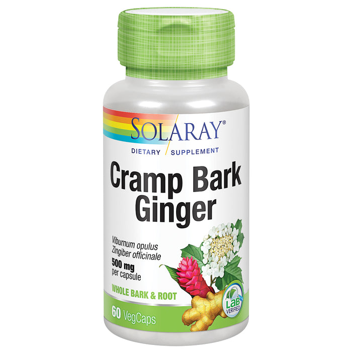 Solaray Cramp Bark & Ginger 500 mg | Herbal Menstrual Support for Women | Non-GMO, Vegan | 60 VegCaps