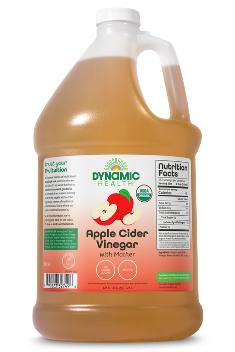 Dynamic Health Organic Raw Apple Cider Vinegar with Mother | Vegan, Gluten Free, Non-GMO, Unpasteurized | 128 FL OZ