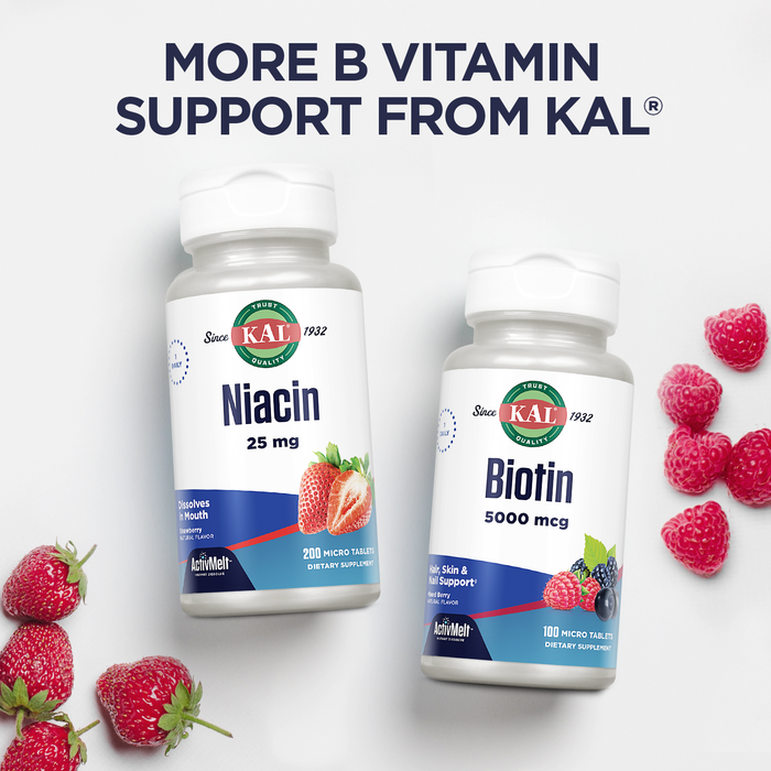 KAL B-6, B-12, and Folic Acid ActivMelt | Healthy Heart & Energy Support | Natural Berry Flavor | Superior Vitamin B Complex | 60 Micro Tablets