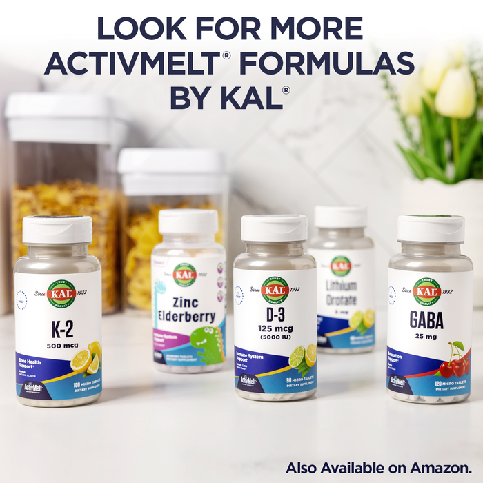 KAL L Theanine 25 mg ActivMelt - Relaxation, Stress, Mood and Focus Supplement - Delicious Natural Pineapple Flavor with Stevia - Vegetarian - 120 Servings, 120 Instant Dissolve Micro Tablets