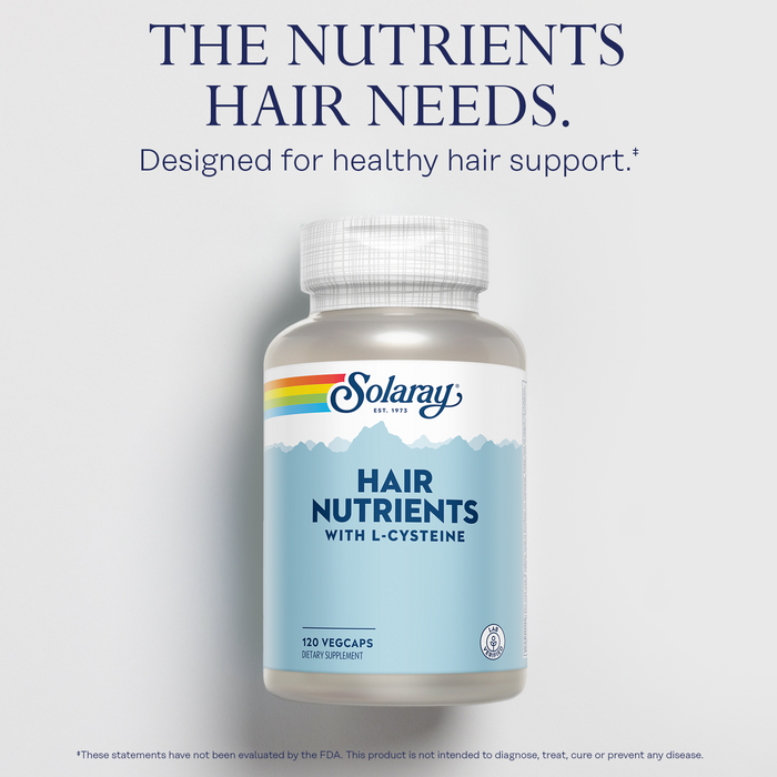 Solaray Hair Nutrients with L-Cysteine - Hair Vitamins with Biotin for Hair Growth Support - Hair Skin and Nails Vitamins for Women and Men - Lab Verified, 60-Day Guarantee - 60 Servings, 120 VegCaps