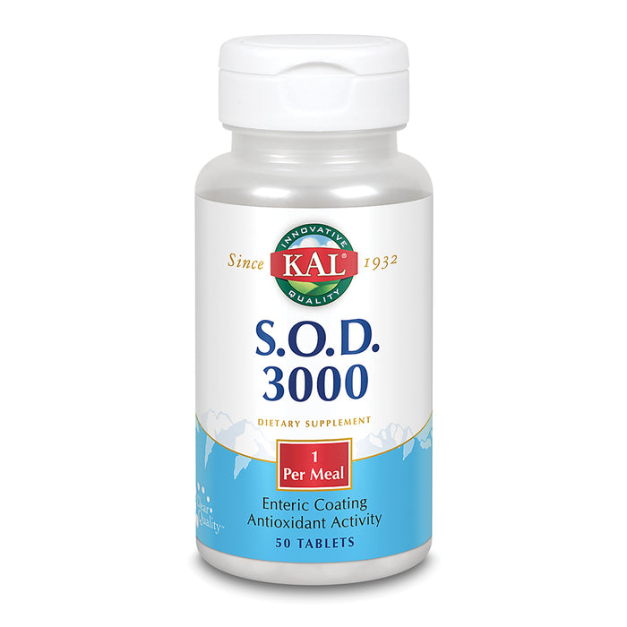 KAL S.O.D. 3000 Antioxidant Supplement 400mg, Superoxide Dismutase (SOD), Beef Liver Source, Super Antioxidant Support, Enteric Coated for Maximum Assimilation, 60-Day Guarantee, 100 Serv, 100 Tablets