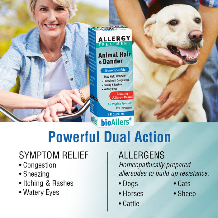 NaturalCare by bioAllers Animal Hair and Dander Allergy Treatment | Homeopathic Formula May Help Relieve Sneezing, Congestion, Itching, Rashes & Watery Eyes | 1 Fl Oz (Animal Hair & Dander)