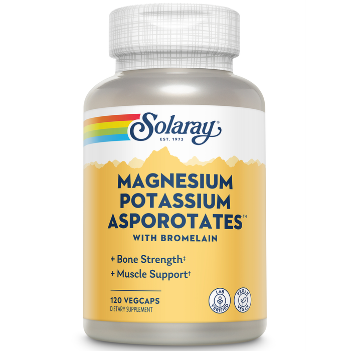 Solaray Magnesium and Potassium Asporotates w/ Bromelain, Healthy Electrolyte, Muscle, Heart & Cellular Support, 60 Servings, 120 VegCaps